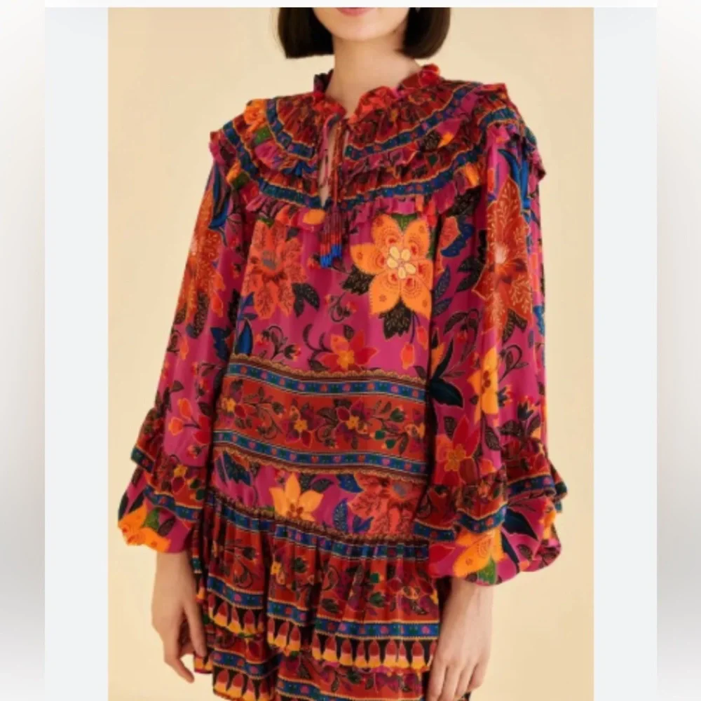 Farm Rio Pink Tapestry Blouse and Mini Skirt Set XL - Picture 3 of 7